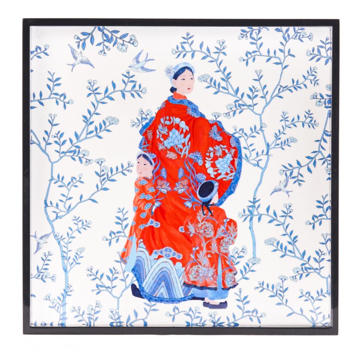 Square lacquer tray with the woman  25.5x25.5 cm